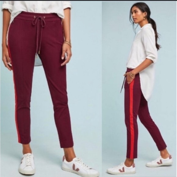 Anthropologie Pants - Anthropologie Purple and Red Cropped Pants with Side Stripe
